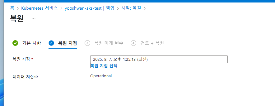 복원 지점 선택 화면 - 사용 가능한 백업 목록